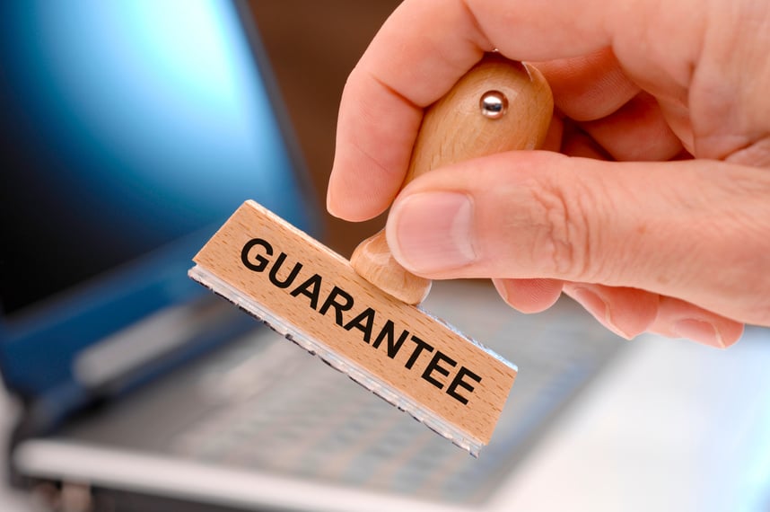 Guarantee printed on rubber stamp